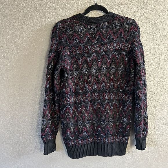 Lucky Brand  Cardigan Black Red Shine Fair Isle Button Up Grandpa chunky boho XS - Picture 5 of 14